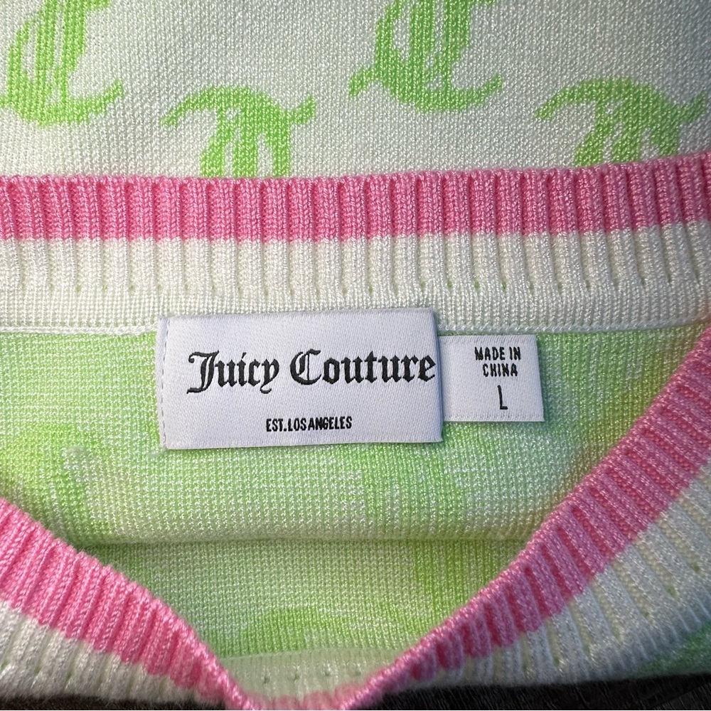 Juicy Couture Knit 2-piece Set Large Pink & Green Monogram‎ Crop Top & Short Y2K - Picture 6 of 16